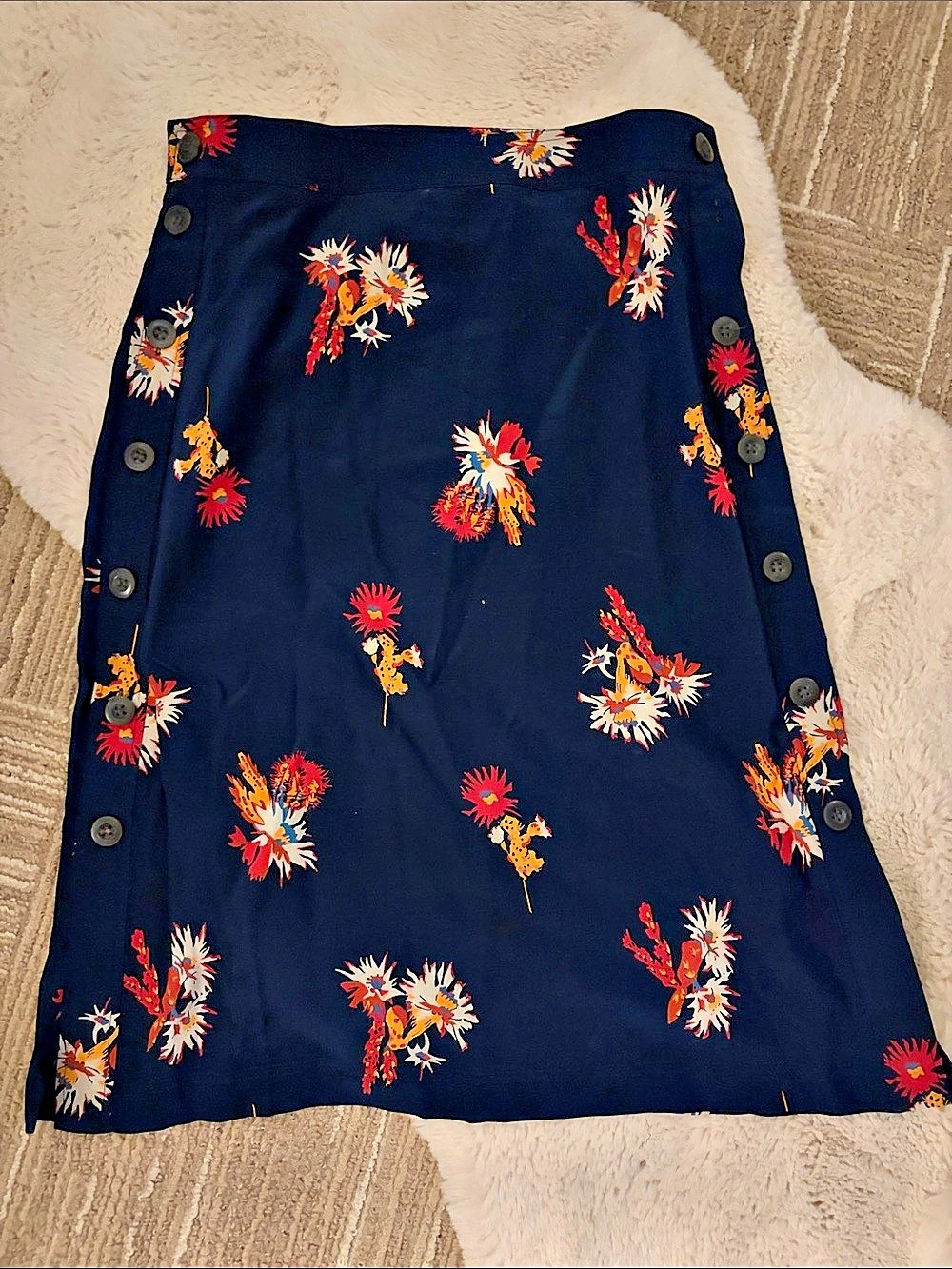 Madewell Silk Side-Button Skirt in Painted Blooms Blue & Red
